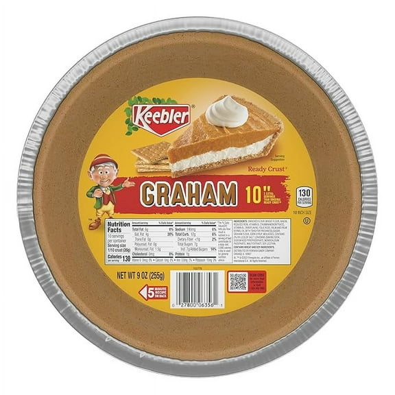 Pack of 1 Ready Crust 10-Inch Graham Cracker Pie Crust, Premade Pie Crust For Baking And No-Bake, 9 oz