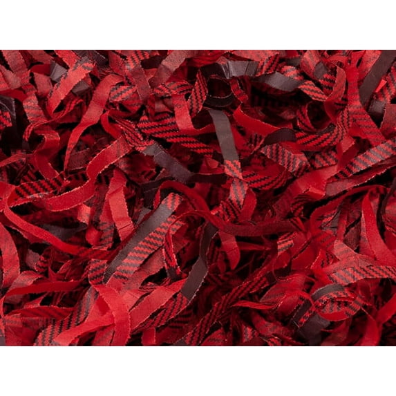 Pack of 1, Red Black Buffalo Plaid Paper Shred, 18 Oz. Bag for Filling Gift Bag, Basket Box and Mailer, Made in USA