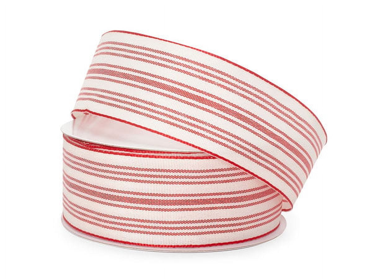 Pack of 1, Red Ticking Stripe Ribbon, 1 1/2" x 10 Yards for Holiday, Party Favor, Birthday, Event and Celebration