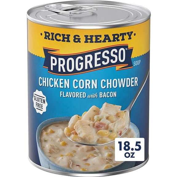 Pack of 1 Rich and Hearty Chicken Corn Chowder Canned Soup, Flavored with Bacon, Gluten Free, 18.5 oz