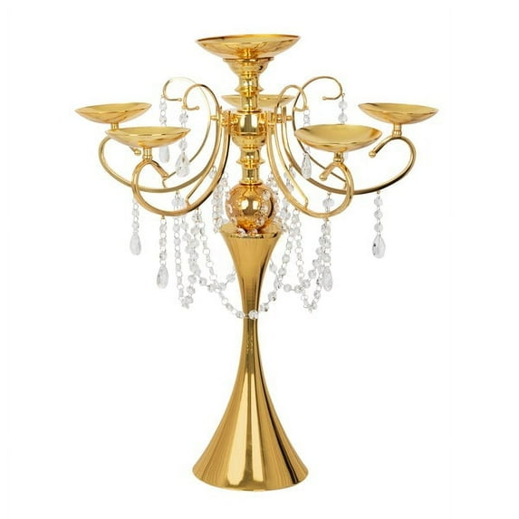Pack of 1, Royal Hanging Crystal Candelabra Centerpiece - Gold for Home Dcor or Wedding Reception