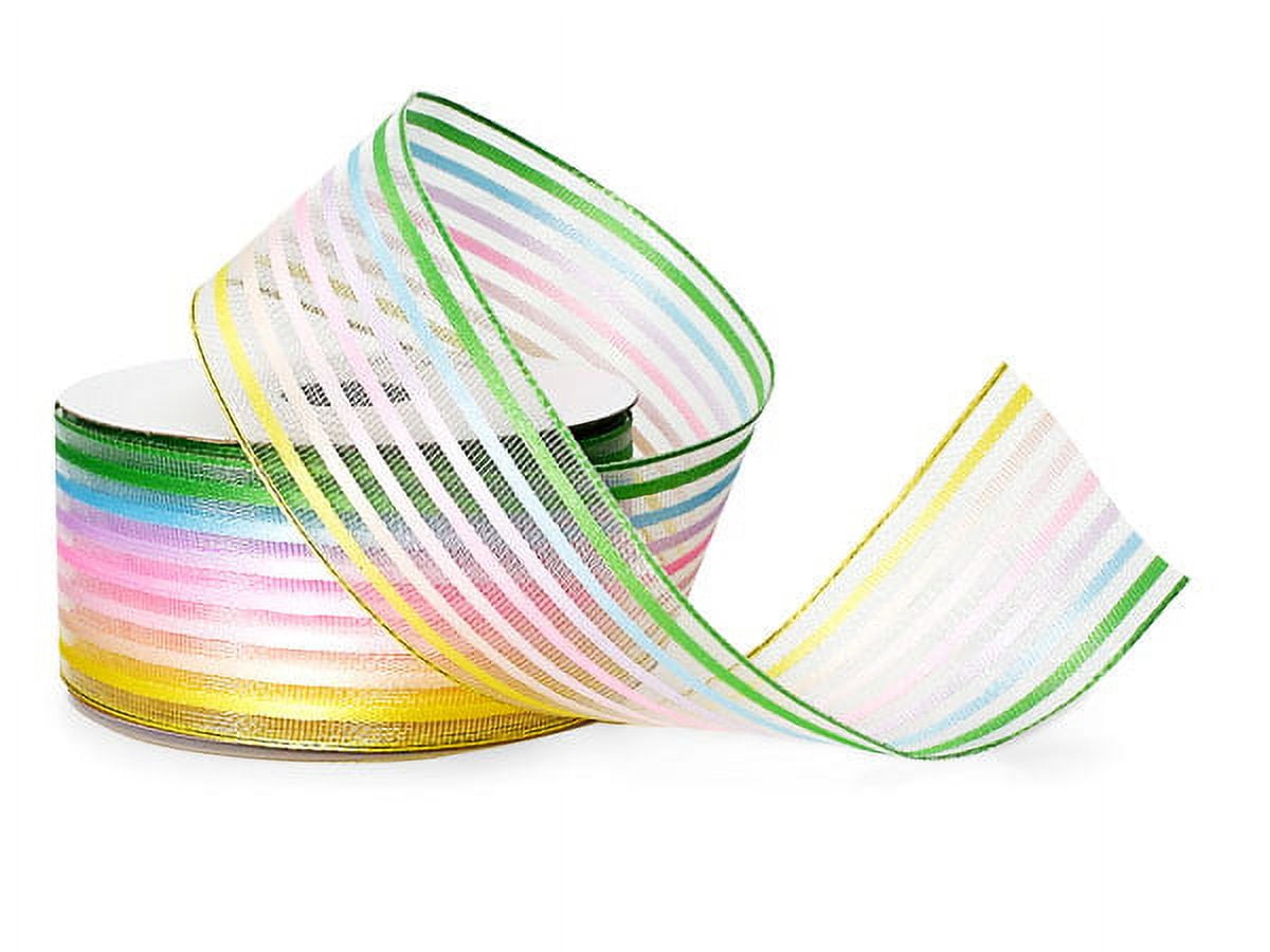 Pack of 1, Sheer Pastel Stripe Ribbon, 1 1/2" x 10 Yards for Holiday, Party Favor, Birthday, Event and Celebration