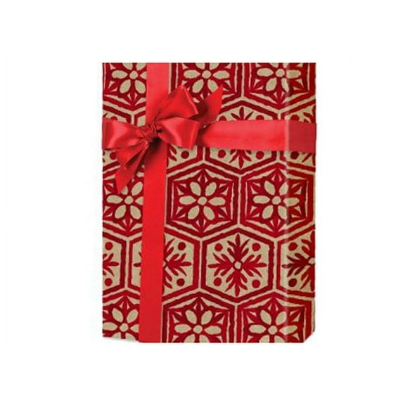 Pack of 1, Snowflake Stencil Kraft Gift Wrap 24"X100', Cutter Box for Holiday, Christmas, Party and Event, Made in USA