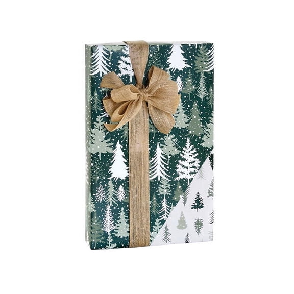 Pack of 1, Snowy Pines Reversible Gift Wrap, 24"x417' Counter Roll for Celebration, Party, Holiday, Birthday and Events, Made in USA