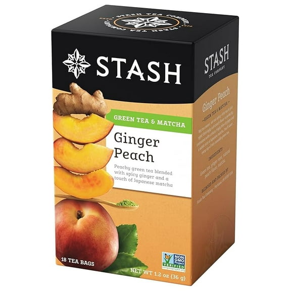 Pack of 1 Stash Tea Green Tea, Ginger Peach with Matcha, 18 ct