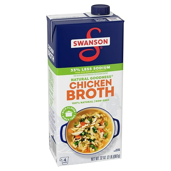 Pack of 1 Swanson Natural Goodness Lower Sodium Chicken Broth, 32 oz Carton