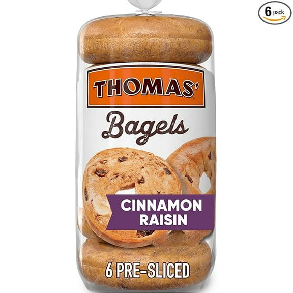 Pack of 1 Thomas Cinnamon Raisin Bagels, 6 Pre Sliced Bagels with No High Fructose Corn Syrup, 20 Oz Bag