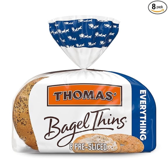 Pack of 1 Thomas' Everything Bagel Thins Bagels, 8 Pre-Sliced Bagels, 13 Oz