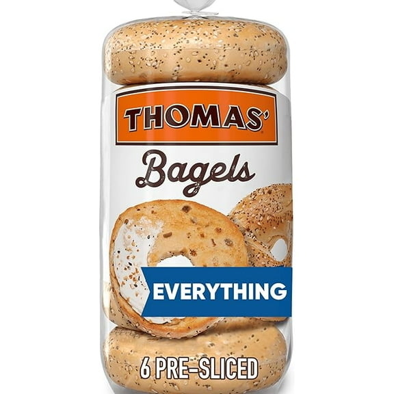 Pack of 1 Thomas Everything Bagels, 6 Pre-Sliced Bagels with No High Fructose Corn Syrup, 20 Oz Bag