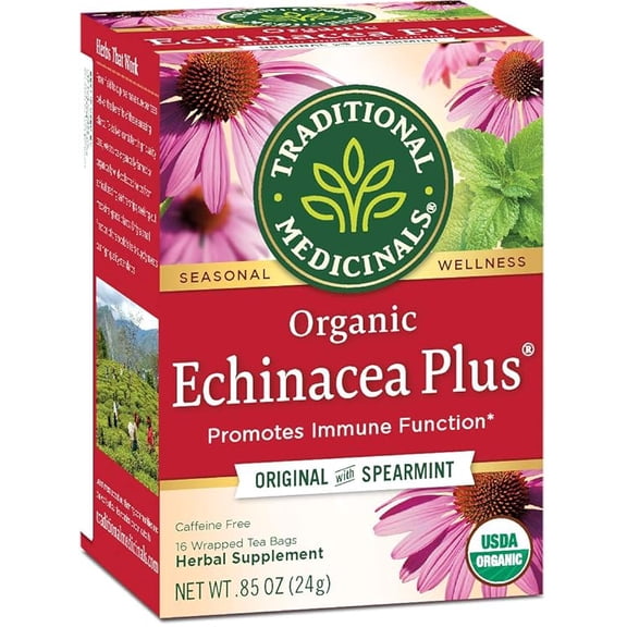 Pack of 1 Traditional Medicinals Organic Echinacea Plus Seasonal Tea (Pack of 1), Promotes Immune Function, 16 Tea Bags