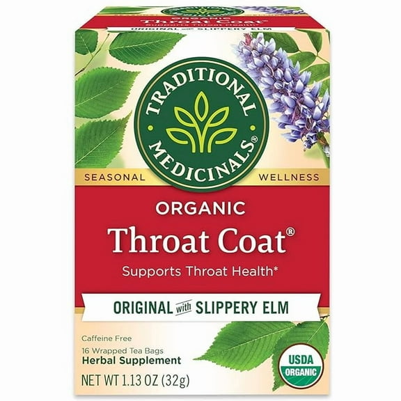 Pack of 1 Traditional Medicinals Tea, Organic Throat Coat, Supports Throat Health, 16 Tea Bags