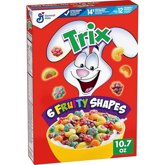 Pack of 1 Trix Breakfast Cereal, 6 Fruity Shapes, Made with Whole Grain, 10.7 oz