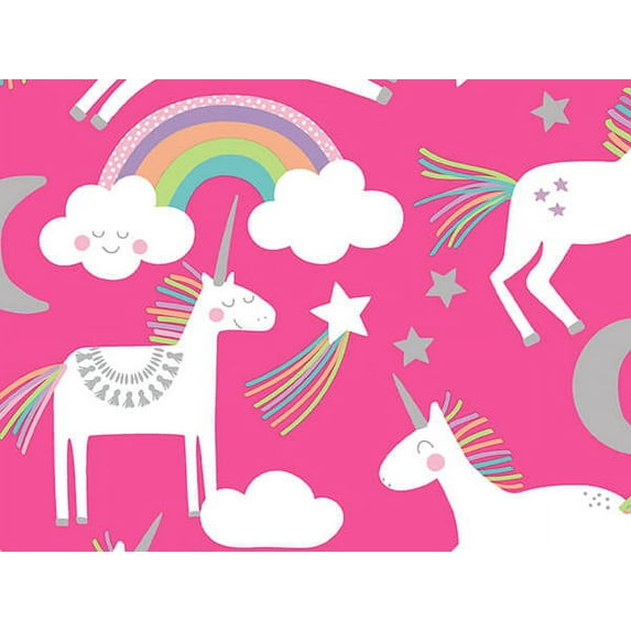 Pack of 1, Unicorns On Pink Wrapping Paper Roll, 30" x 833' For Party, Holiday & Events