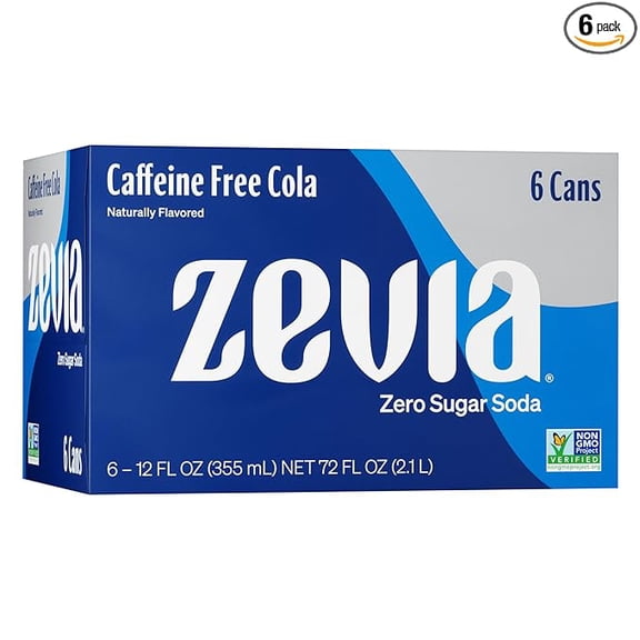 Pack of 1 Zevia Zero Calorie Soda, Caffeine Free Cola, 12 fl oz Cans (Pack of 6)