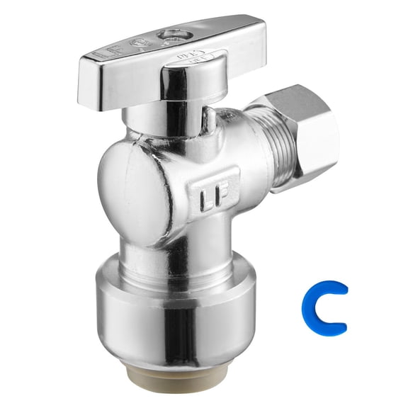 Pack of 10 1/4 turn chrome brass push-in angle valve 1/2 "PTC x 3/8" OD compression for copper/CPVC/PEX