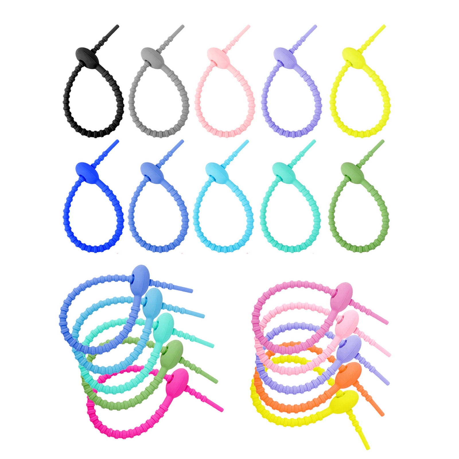 Pack of 10/20/50 Silicone Reusable Bag Twist Wire Fasten Cable Zip Tie ...