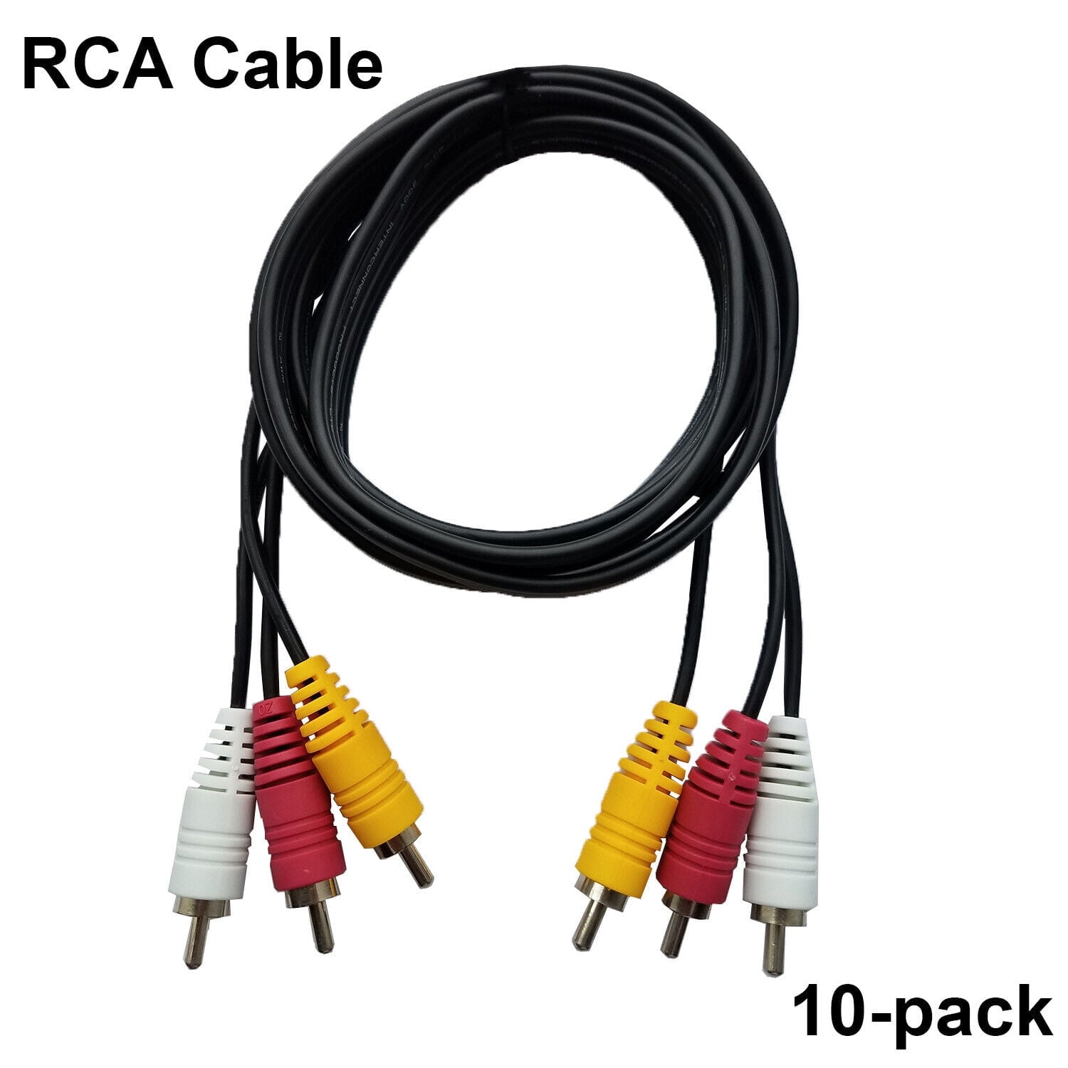 Pack of 10 3 Male to 3 Male RCA Audio Video AV Composite Cable