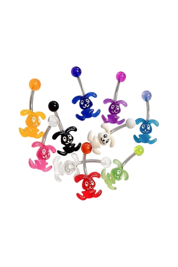 Pack of 10 Acrylic Bunny Rabbit Belly Navel Rings Colorful Surgical Steel 14g