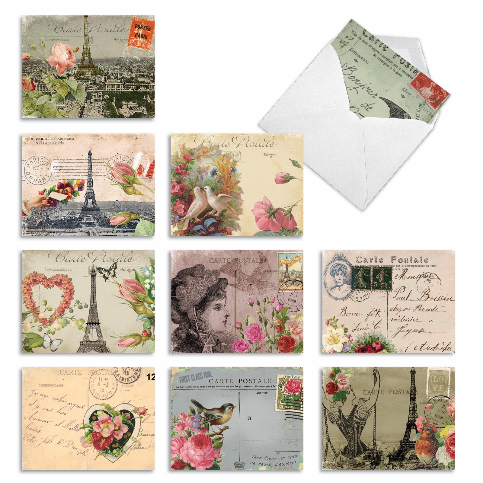 THE BEST CARD COMPANY Pack of 10 All Occasion Blank Cards with Envelopes (4 x 5.12 Inch) - PARISIAN POSTCARDS M2355OCB