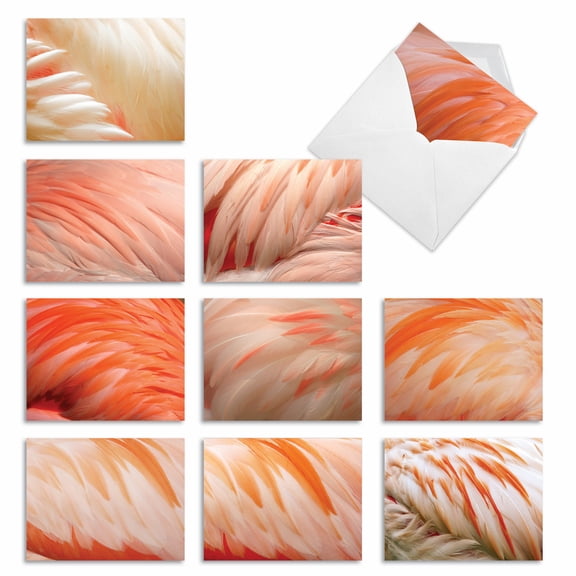 Pack of 10 All Occasion Blank Note Cards with Envelopes (4 x 5.12 Inch) - PINK FLAMINGO M2004