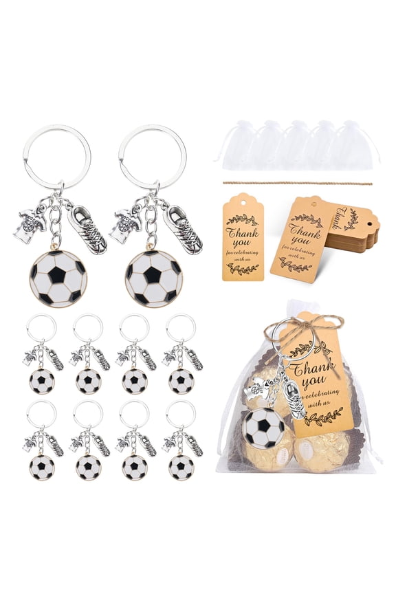 Pack of 10 Alloy Sports Charm Keychains Including Football Gear Styles Ideal for Team Support