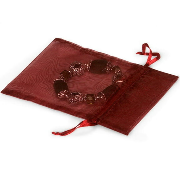 Pack of 10, Burgundy Organza Bags 5 x 7" w/Satin Drawstrings Ideal for Basket Stuffers, Soaps, Candles, Sachets, Jewelry, Cosmetics, Party Favors