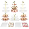 thumbnail image 1 of Pack of 10  Cake Stand Set, with 3 x Two-Tier and 3 x Three-Tier Cupcake Stands, 4 x Appetizer Trays, for Birthday Baby Bridal Shower Party (Gold), 1 of 5