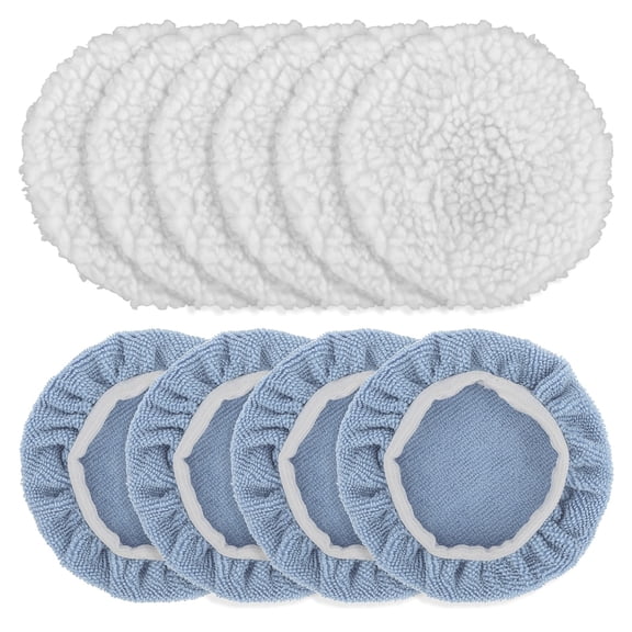 Pack of 10 Car Circular Buffer Pads Lambskin & Microfiber Bonnet Car Polishing Pad set for Polishing Car & Furniture