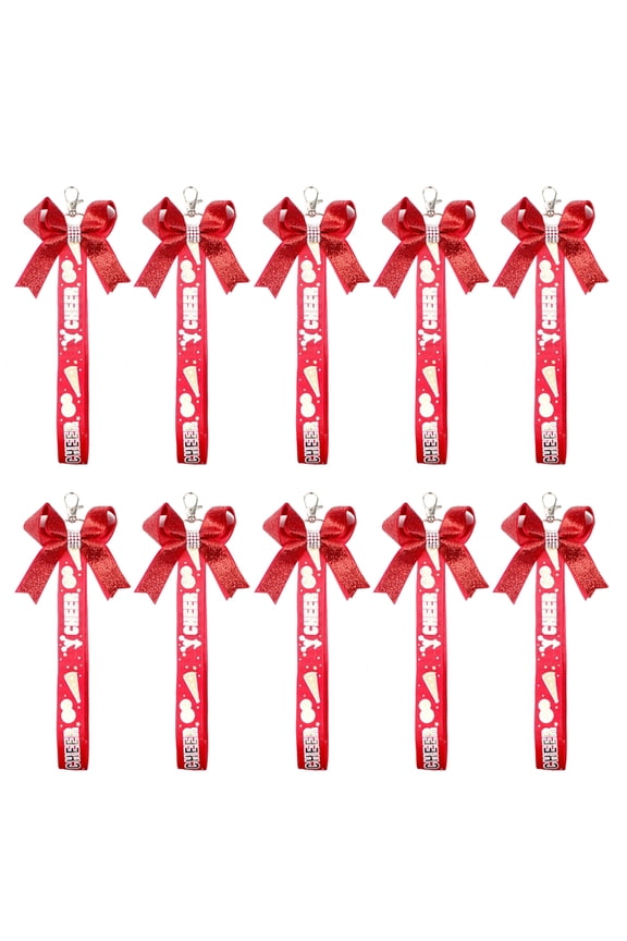 Pack of 10 Cheer Bows Keychains Bowknot Ribbon Rings for Teen Colorful Keychain Cheerleader Accessories