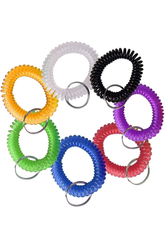 Pack of 10 Colorful Spring Spiral Wrist Coil Key Chain, Wristband Key Ring