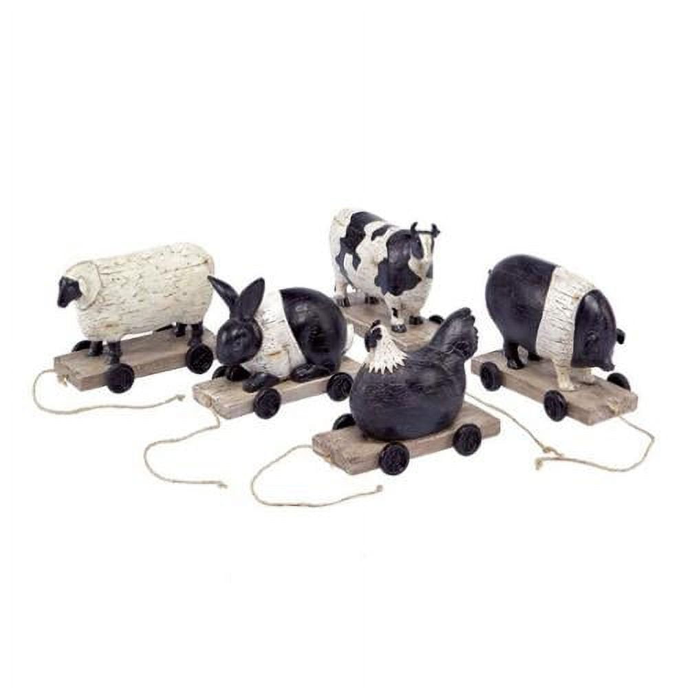 Pack of 10 Country Bistro Black and White Farm Animals on Pull Carts