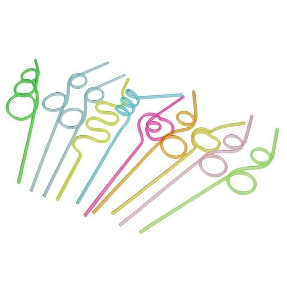 Pack of 10 Crazy Colors Curly Drinking Straws Sipping Straws Kids Party Gift Favors