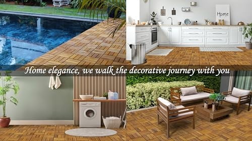 AN68 Acacia Deck Tiles  12"x12" Interlocking Patio Tiles (10-Pack), Natural Wood, Slip-Resistant, Water-Drainage Design, for Outdoor & Indoor Use