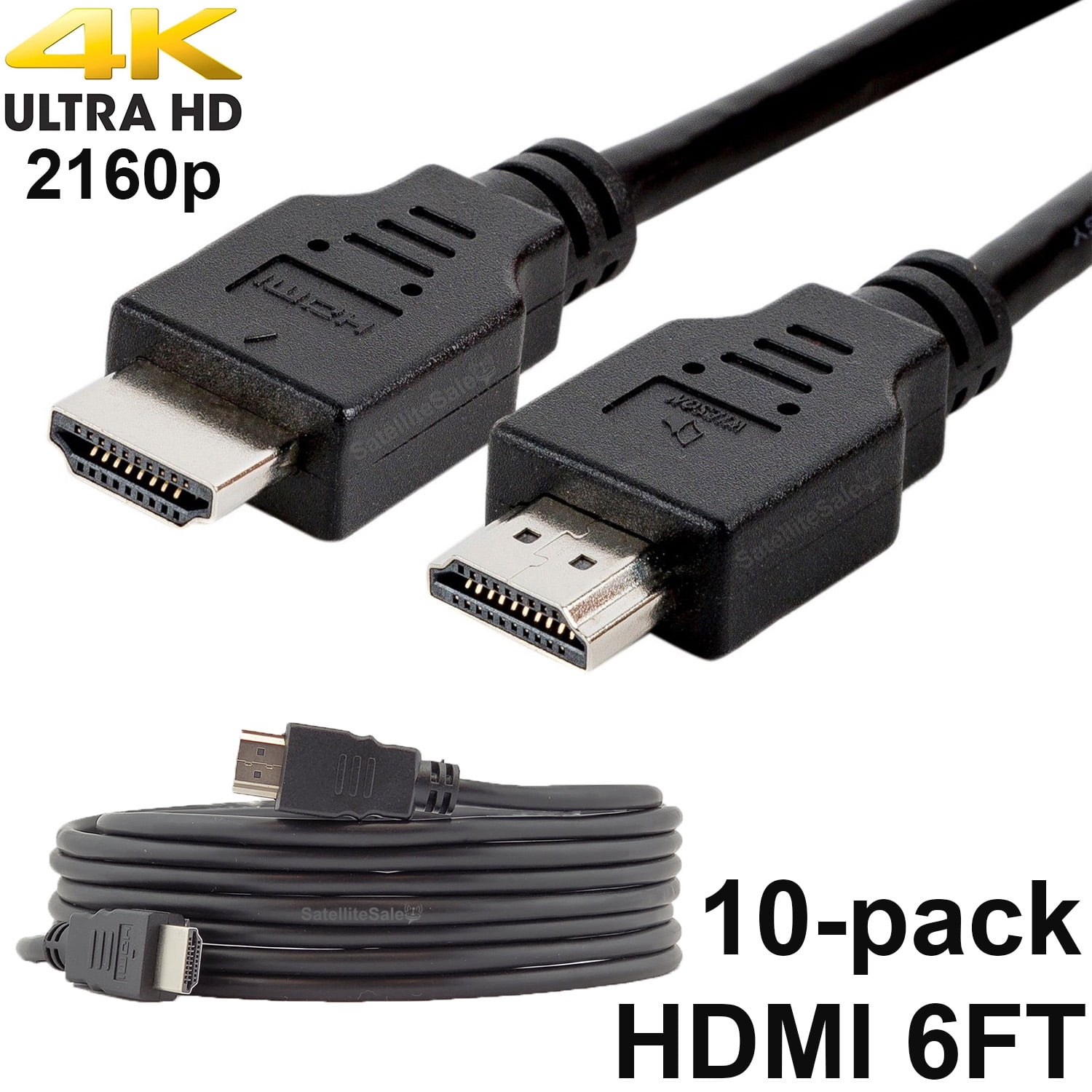 Paquete de 10 cables HDMI 1.4 digitales 4K, PVC negro, universal, de SatelliteSale, 6 pies