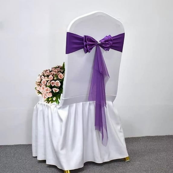 Pack of 10 Double Bows Organza Stretch Chair Sashes for Romantic Wedding Holiday Party Celebration Birthdays Chair Decorations (Fuchsia, 10pcs)