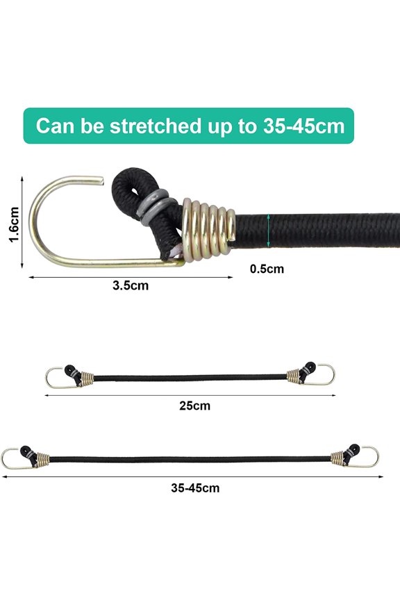 Pack of 10 Elastic Straps, Luggage Straps with Hooks, Short Elastic Straps
