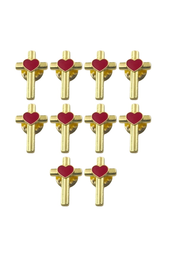 Pack of 10 Enameled Crosses Heart Brooch Pins Elegant Christian Jewelry Accessories Gift for Birthdays Anniversaries