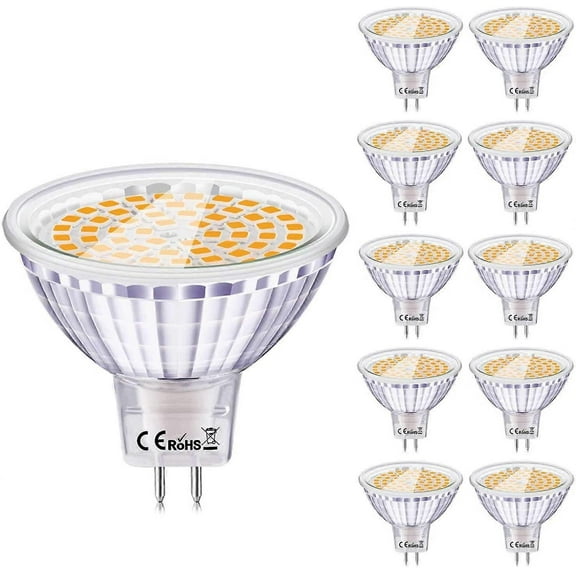 Pack of 10 GU5.3 LED Bulbs, 6W MR16 12V, Warm White 2700K, 50W Halogen Equivalent, Light 540LM, Beam Angle 120, Non-Dimmable