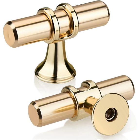 Pack of 10 Gold T Knob Drawer Pull, Modern Elegant Gold Kitchen Cabinet Handle Zinc Alloy Single Hole Cabinet Door Handle for Kitchen, Bathroom