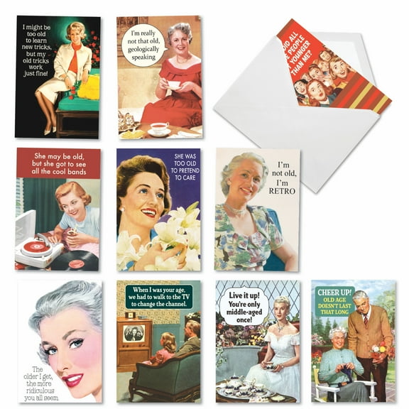 Pack of 10 Happy Birthday Cards Funny - Old Enough to Know Better - A1236