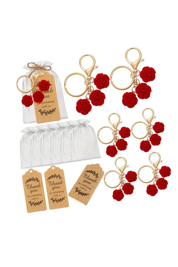Pack of 10 Lovely Rose Shape Keychains with Organza for Special