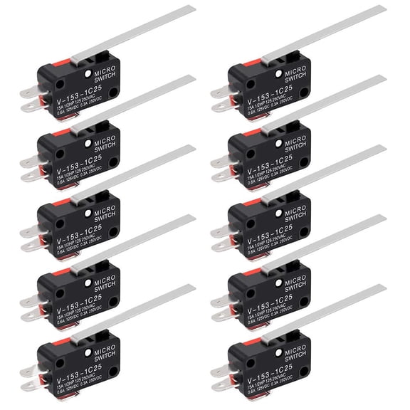 Pack of 10 Micro Limit Switch Hinge Lever SPDT 1NO 1NC Long Lever Switch Momentary Micro Switches 3 Pin for Arduino