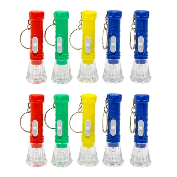 Pack of 10 Mini LED Keychain Flashlight Pocket Torch White Lighting Random Color