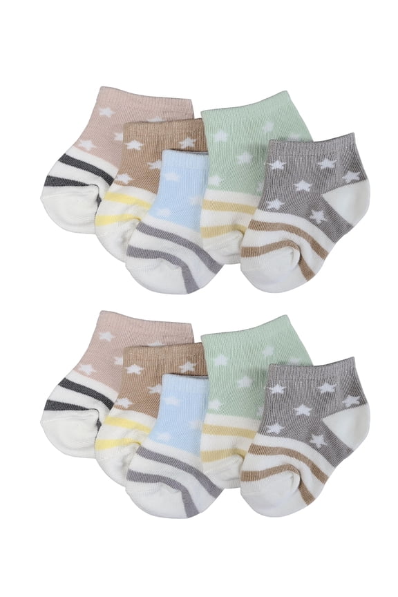 Pack of 10 Newborn Baby Toddler Star and Stripe Socks - 0-6 Months