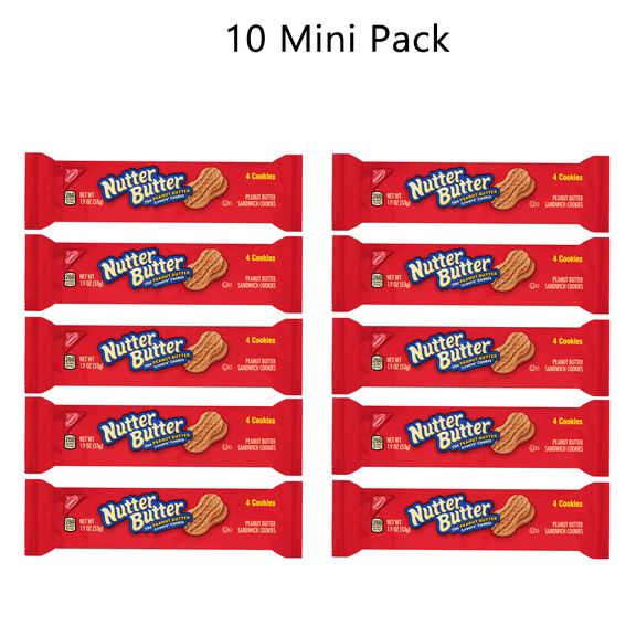 Pack of 10 Nutter Butter Peanut Butter Sandwich Wafer Cookies, 1.9 Oz Per Bar