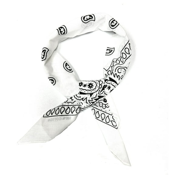 Pack of 10 Paisley Neck Hair Scarf for Women Square Chiffon Accessory (White)