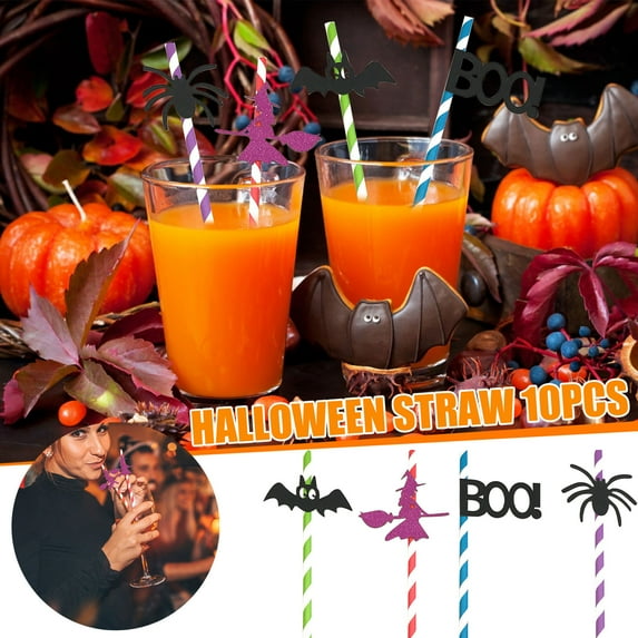Pack of 10 Pcs Halloween Party Straws Disposable Straws for Kids Adult Cute Funny Party Supplies Photo Favor Halloween Decoration