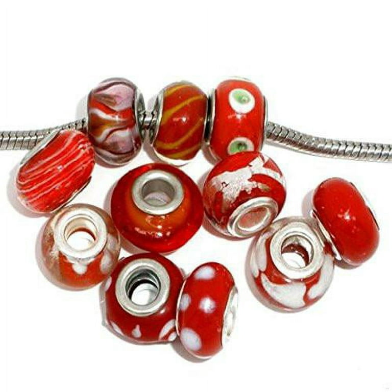 Pack of 10 Red MIX Lampwork Murano Glass Beads For Snake Chain