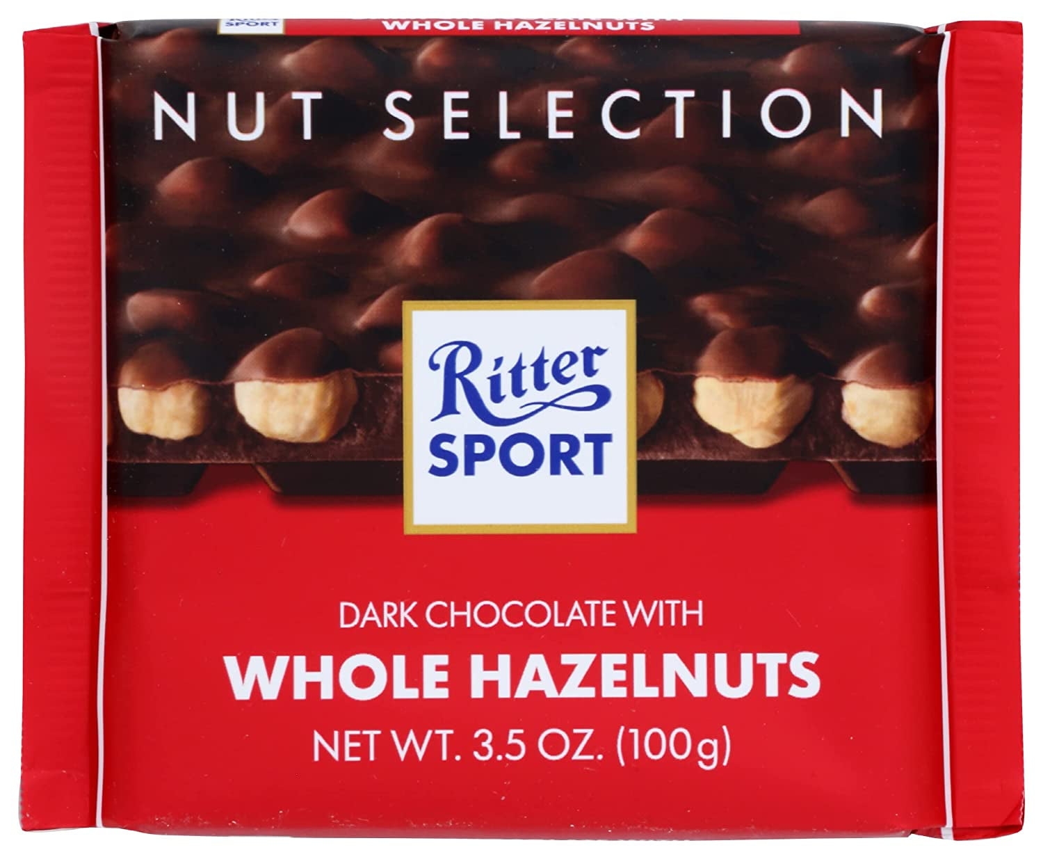 Pack of 10, Ritter Sport Dark Chocolate with Whole Hazelnuts, 3.5 oz