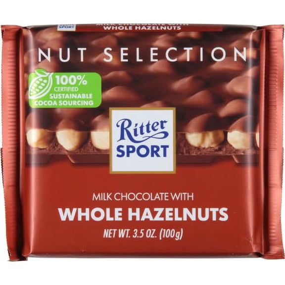 Pack of 10, Ritter Sport Milk Chocolate with Whole Hazelnuts, 3.5 oz